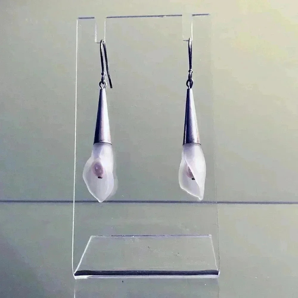 Sterling Silver and Frosted Glass Calla Lily Earrings
